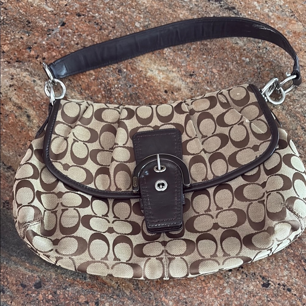 Coach Signature Brown and Cream Shoulder Bag